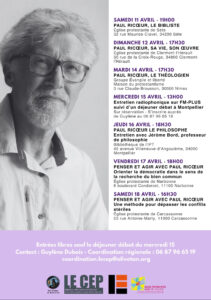 tournée "Paul Ricœur l'éclaireur" de Dominique Gour dans les Cévennes et Languedoc-Roussillon, descriptif