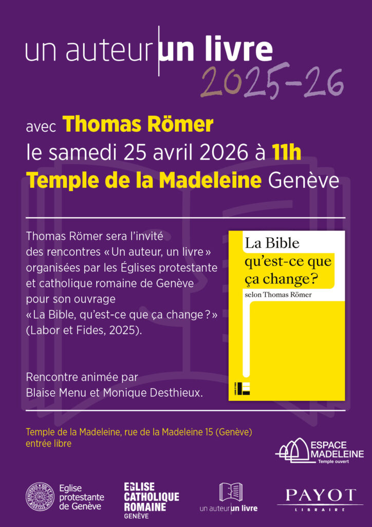 Thomas Römer invité par Un auteur, un livre, affiche descriptive de l'événement